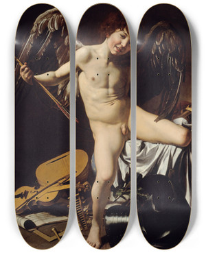 Triptych art skateboard deck of Caravaggio Amor Vincit Omnia by Caravaggio (1571-1610)