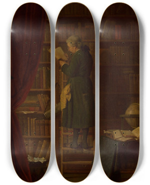 Triptych art skateboard deck of Georg Reimer In The Library by Georg Reimer (1828-1866)