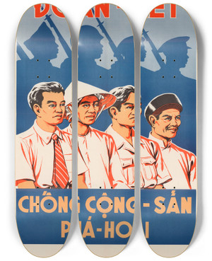 Triptych art skateboard deck of Us Information Agency Viet Poster 4_2 by U S Information Agency (1953-1999)