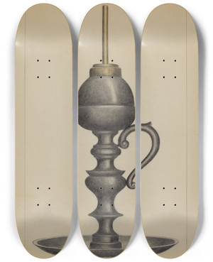 Triptych art skateboard deck of Herman Bader Camphene Lamp_2 by Herman Bader