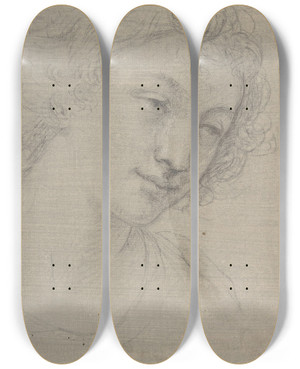 Triptych art skateboard deck of Carlo Maratti Figure Of Young Man Or Woman In Bustlength In Threequarter View by Carlo Maratti (1625-1713)
