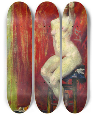 Triptych art skateboard deck of Eliseu Visconti Nu Sentado by Eliseu Visconti (1866-1944)
