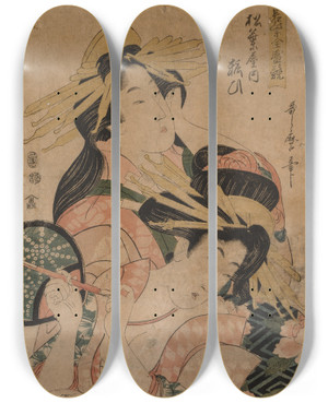 Triptych art skateboard deck of Kitagawa Utamaro Halflength Portrait Of Two Courtesans by Kitagawa Utamaro (1753-1806)