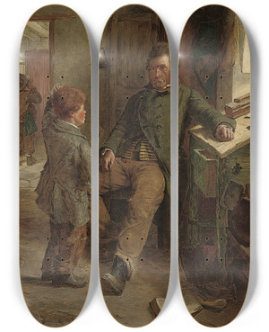 Triptych art skateboard deck of Erskine Nicol Both Puzzled by Erskine Nicol (1825-1904)
