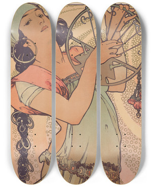 Triptych art skateboard deck of Alphonse Mucha Salom by Alphonse Mucha (1860-1939)
