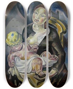 Triptych art skateboard deck of Mara Blanchard Maternit by Maria Blanchard (1881-1932)