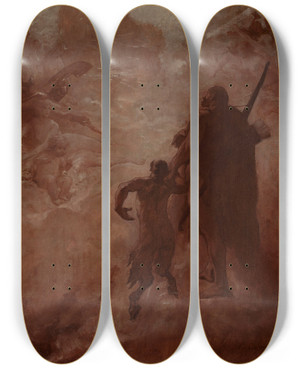 Triptych art skateboard deck of Fernand Cormon Le Satyre by Fernand Cormon (1845-1924)