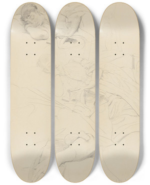 Triptych art skateboard deck of Giovanni Boldini Studies Of A Sleeping Woman by Giovanni Boldini (1842-1931)