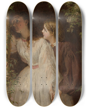 Triptych art skateboard deck of George Elgar Hicks A Sisters Consolation by George Elgar Hicks (1824-1914)