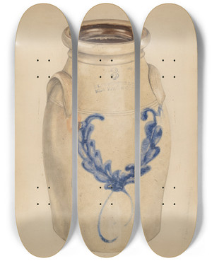 Triptych art skateboard deck of Eleanor Gausser Crock by Eleanor Gausser