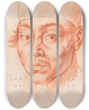 Triptych art skateboard deck of Willem Panneels En Mand I Koreansk Dragt Hovedet by Willem Panneels (1600-1634)