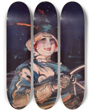 Triptych art skateboard deck of William Barribal A Selfstarter by William Barribal (1874-1952)