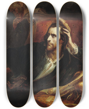 Triptych art skateboard deck of Ary Scheffer Faust In His Cabinet by Ary Scheffer (1795-1858)