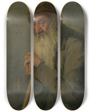 Triptych art skateboard deck of Udovt Ordk Study Of A Seated Old Man by udovt ordk (1865-1937)
