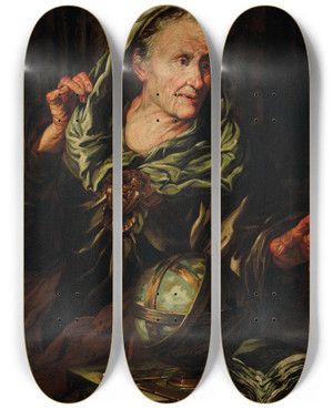 Triptych art skateboard deck of Giovanni Battista Langetti A Fortune Teller by Giovanni Battista Langetti (1635-1676)