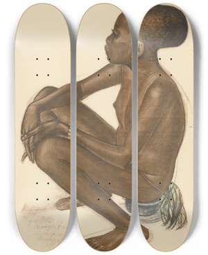 Triptych art skateboard deck of Alexandre Jacovleff Dessins Et Peintures Dafrique Pl 34 by Alexandre Jacovleff (1887-1938)