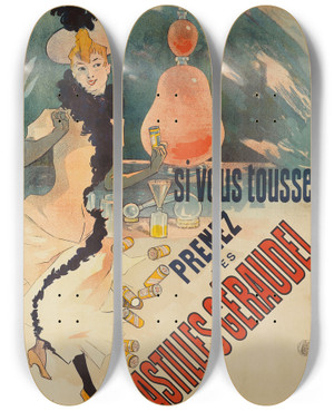 Triptych art skateboard deck of Jules Chret Prenez Des Pastilles Geraudel by Jules Cheret (1836-1932)