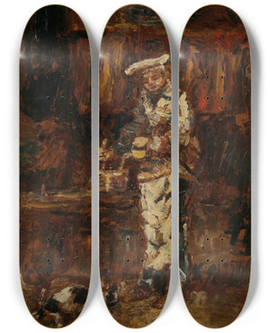 Triptych art skateboard deck of Adolphe Monticelli Detail Study For La Rottisserie Des Deux Paons by Adolphe Monticelli (1824-1886)