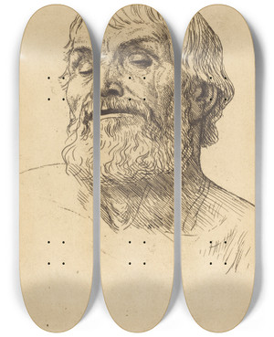 Triptych art skateboard deck of Alphonse Legros Head Of A Man Tete Dhomme Iv by Alphonse Legros (1837-1911)