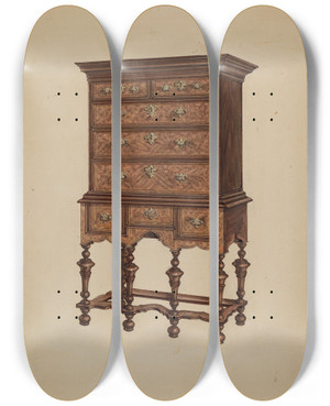 Triptych art skateboard deck of Isadore Goldberg Highboy_3 by Isadore Goldberg