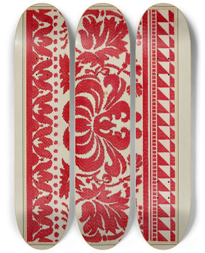 Triptych art skateboard deck of Cornelius Christoffels Homespun Coverlet_3 by Cornelius Christoffels (1879-1960)