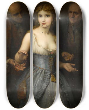 Triptych art skateboard deck of Stphane Baron A Popular Courtesan by Stephane Baron (1827-1882)