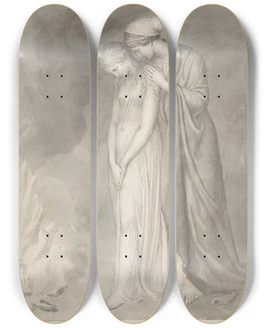 Triptych art skateboard deck of John Flaxman Study Of Two Women Grieving by John Flaxman (1755-1826)