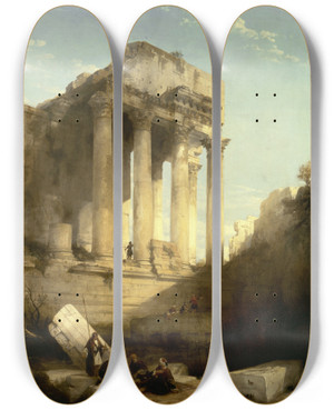 Triptych art skateboard deck of David Roberts Baalbecruins Of The Temple Of Bacchus by David Roberts (1796-1864)