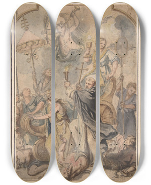 Triptych art skateboard deck of Abraham Van Diepenbeeck An Allegory Of The Triumph Over Heresy With St Domenic To The Fore by Abraham Van Diepenbeeck (1596-1675)