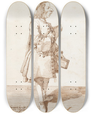 Triptych art skateboard deck of Pier Leone Ghezzi Portrait Of Gennaro Desc by Pier Leone Ghezzi (1674-1755)
