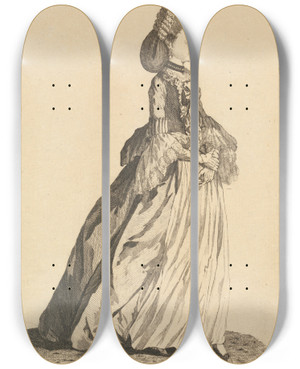 Triptych art skateboard deck of Mary Darly A Female Macaroni by Mary Darly (1756-1779)
