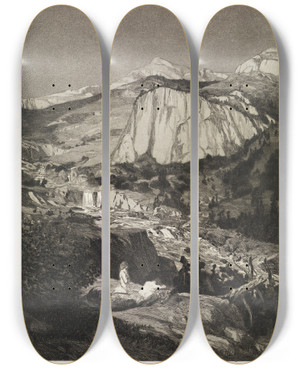 Triptych art skateboard deck of Max Klinger Mondnacht Intermezzi Opus Iv Blatt 4 by Max Klinger (1857-1920)