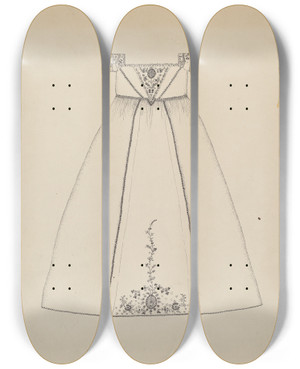 Triptych art skateboard deck of Evelyn Bailey Baptismal Dress by Evelyn Bailey