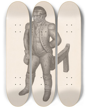 Triptych art skateboard deck of Milton Grubstein Cast Iron Andiron by Milton Grubstein