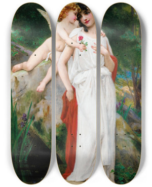Triptych art skateboard deck of Guillaume Seignac First Love by Guillaume Seignac (1870-1924)