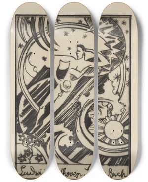 Triptych art skateboard deck of August Babberger Ludwig Van Beethoven Liederbuch by August Babberger (1885-1936)