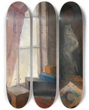 Triptych art skateboard deck of Alvar Cawn By The Window by Alvar Cawen (1886-1935)