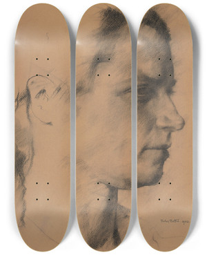 Triptych art skateboard deck of Pieter Rottie Head Of A Woman by Pieter Rottie (1895-1946)