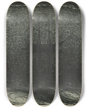 Triptych art skateboard deck of Eugne Jansson At Dusk_2 by Eugene Jansson (1862-1915)