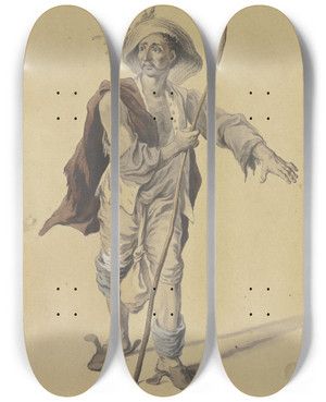 Triptych art skateboard deck of Johann Esaias Nilson Bildnis Des Goldarbeiters Adam Von Memmingen_2 by Johann Esaias Nilson (1721-1788)