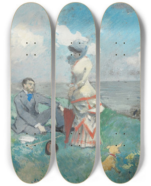 Triptych art skateboard deck of Jeanlouis Forain Au Bord De La Mer by Jean Louis Forain (1852-1931)
