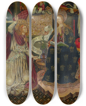 Triptych art skateboard deck of Jaume Ferrer The Annunciation by Jaume Ferrer (1430-1461) Triptych art skateboard deck of Jaume Ferrer The Annunciation by Jaume Ferrer (1430-1461)