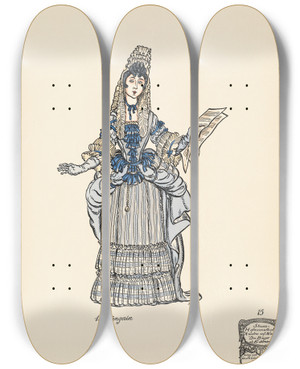 Triptych art skateboard deck of Ernst Stern Erste Sngerin by Ernst Stern (1876-1954)