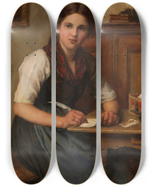 Triptych art skateboard deck of Franz Von Defregger Dirndl_6 by Franz Von Defregger (1835-1921)