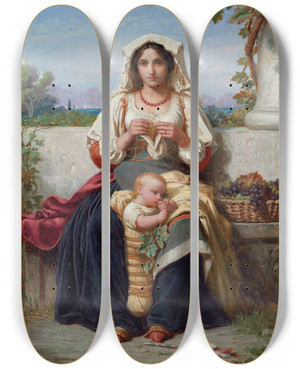 Triptych art skateboard deck of Charles Franois Jalabert Jeune Mre Italienne by Charles Francois Jalabert (1819-1901)