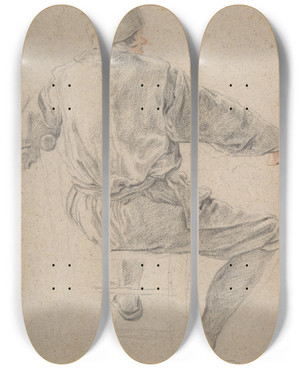 Triptych art skateboard deck of Cornelis Dusart Study Of A Seated Peasant by Cornelis Dusart (1660-1704)