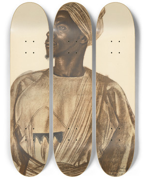 Triptych art skateboard deck of Alexandre Jacovleff Dessins Et Peintures Dafrique Pl 15 by Alexandre Jacovleff (1887-1938)