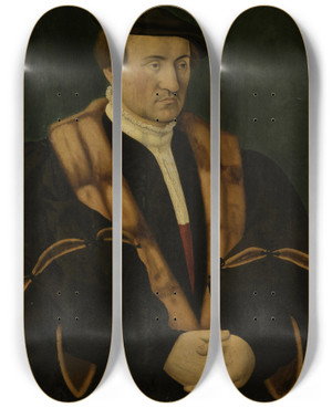 Triptych art skateboard deck of Conrad Faber Von Kreuznach Portrait Of A Young Patrician by Conrad Faber Von Kreuznach (1490-1553)