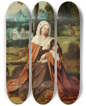 Triptych art skateboard deck of Master Of The Holy Blood The Rest On The Flight Into Egypt by Master Of The Holy Blood (1510-1520)