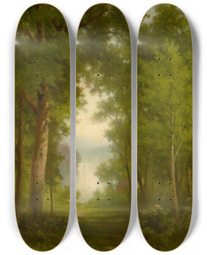 Triptych art skateboard deck of Andrew Fisher Bunner In The Forest by Andrew Fisher Bunner (1841-1897)